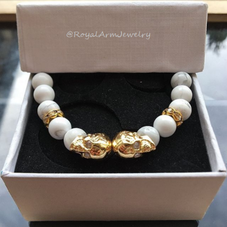 Royal Double Skull Bracelet (Gold/White)