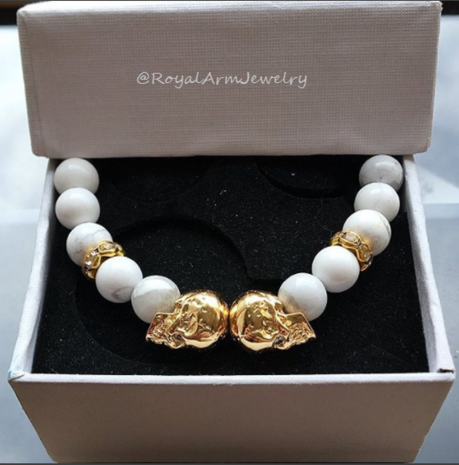 Royal Double Skull Bracelet (Gold/White)